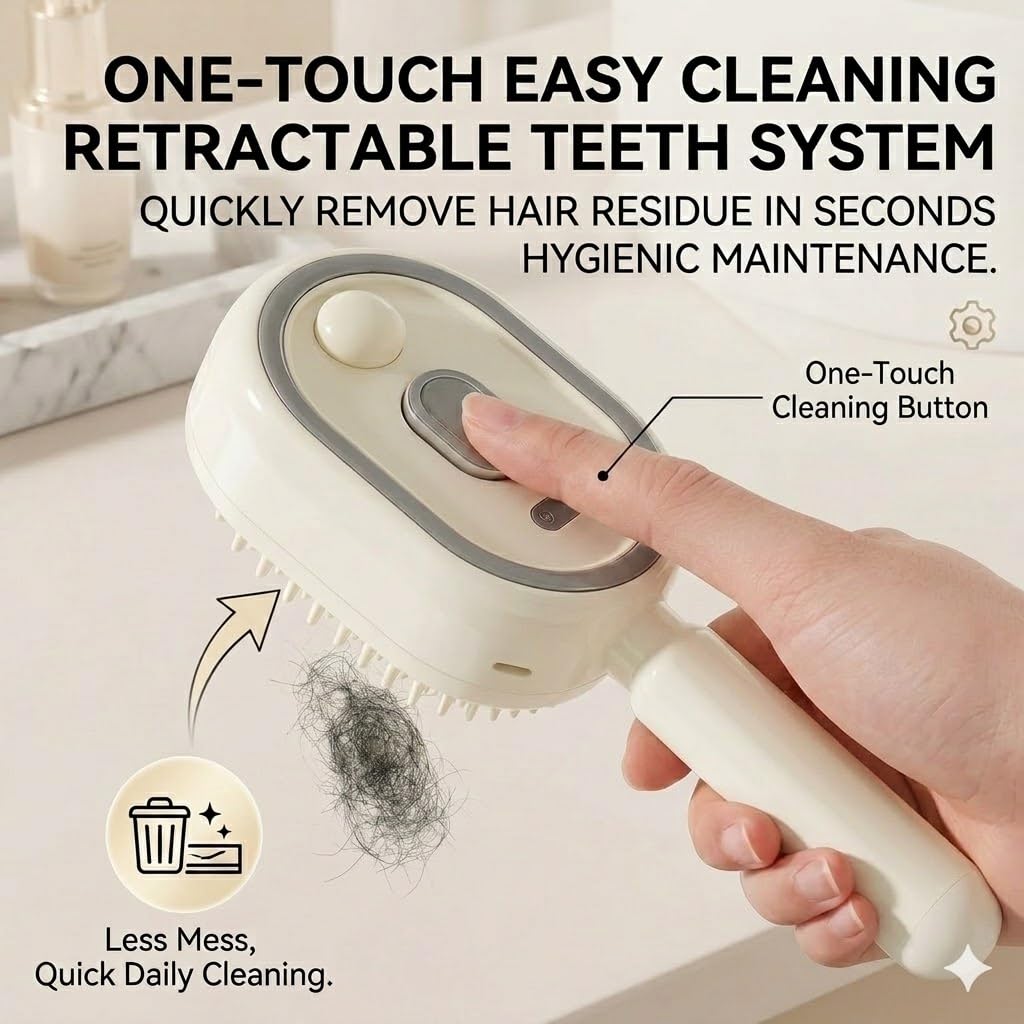 Electric Steam Brush with Water Spray Mister, Rechargeable Hair Straightener Brush with Detangling Comb, Electric Spray Air Cushion Massage Comb for Reduce Frizz, Nourishes Hairs, Anti-Static