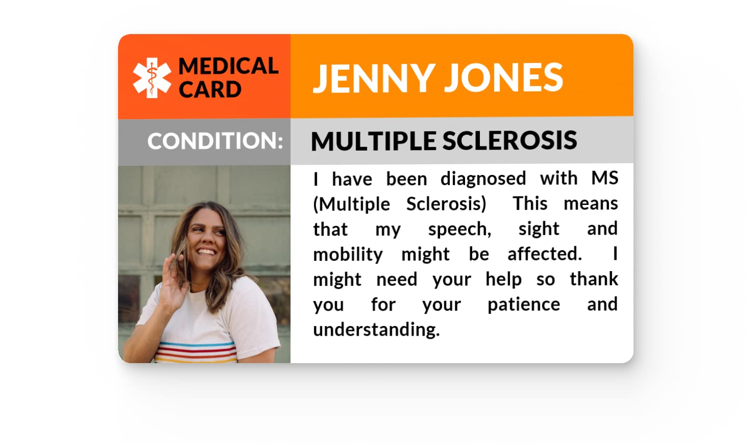 The Card Project UK MS (Multiple Sclerosis) Awareness, Medical Photo ID Alert Card