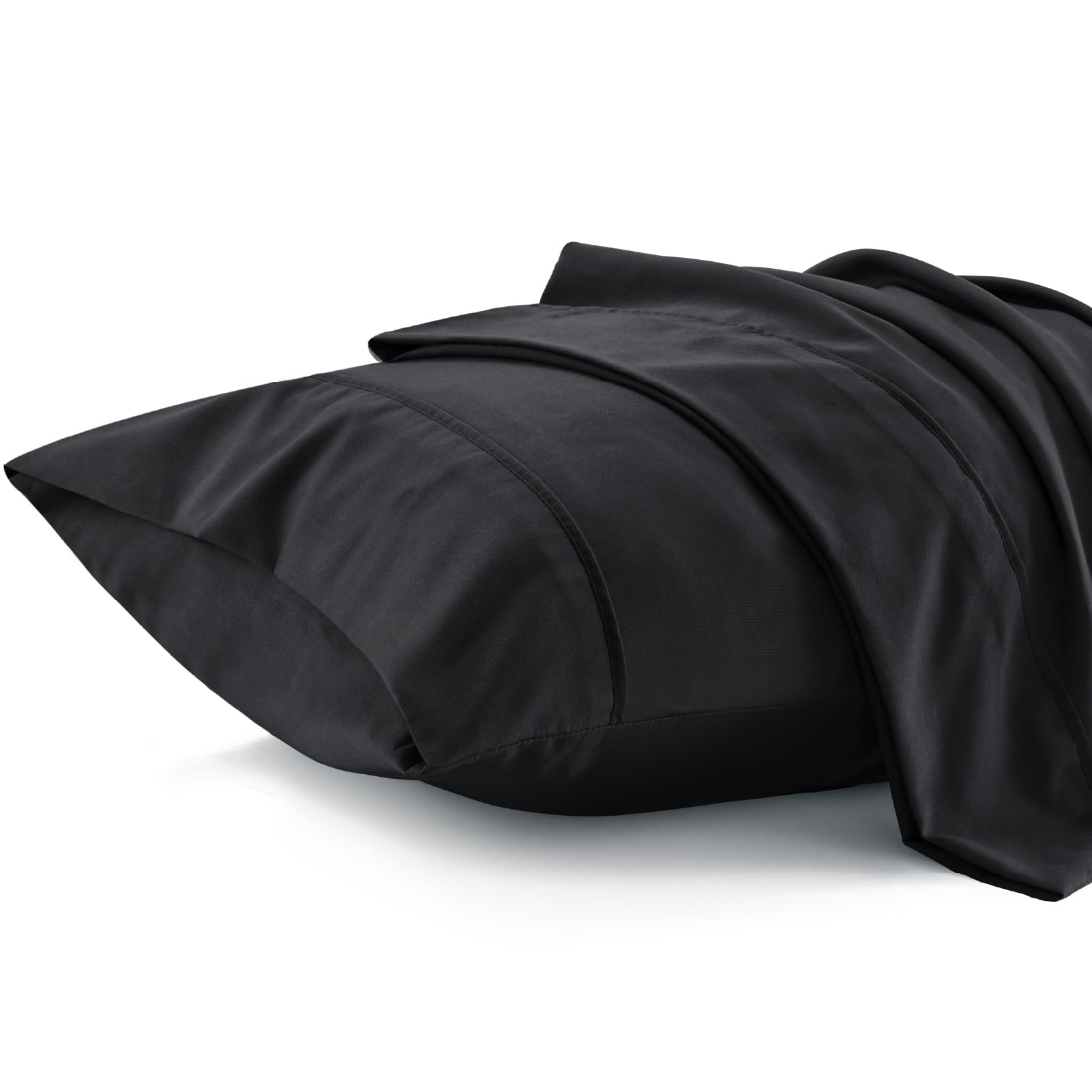 King Size Pillow Cases Set of 2 - Black Polyester Microfiber Pillowcases 2 Pack, Super Soft Pillow Case Cover with Envelop Closure, 20x40 Inches