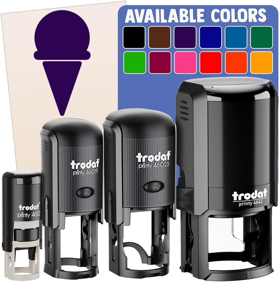 Ice Cream Cone Silhouette Self-Inking Rubber Stamp Ink Stamper for Stamping Crafting Planners - 1-1/2 Inch Large - Red Ink