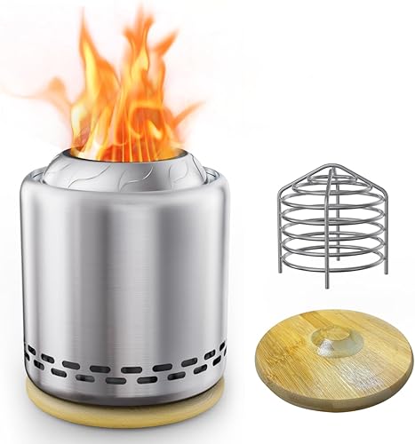 OGERY Hoguera de mesa con soporte de 7.9 x 6.1 pulgadas, estufa de bajo humo para exteriores para zonas urbanas y suburbios, alimentada por pellets