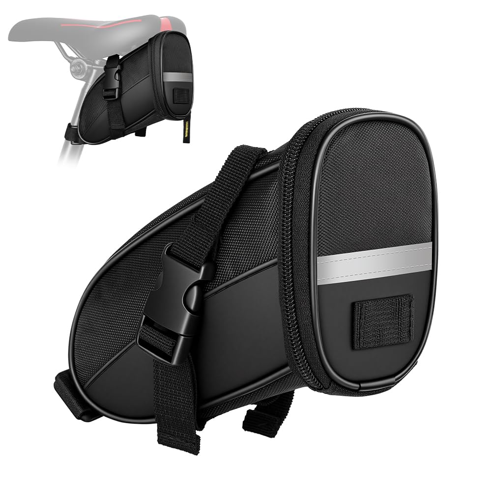 DiULi Borsa da Sella per Bici, Mini Borsa Sottosella per Reggisella da Ciclismo Riflettente per Mountain Bike Bici da Strada, Nero, 19 * 12 * 9cm - 2