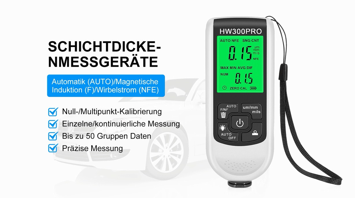 CYRENT Digitales Schichtdickenmessgerät - Lackdicken Messgerät Für Auto & Industrie