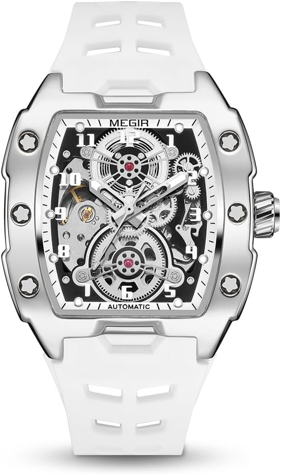 MEGIR Automatic Mechanical Men Watch, Silicone Band, 43x50mm
