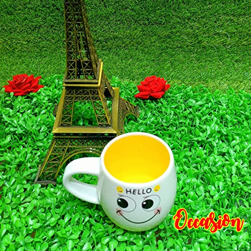 Image of Occasion White Emoji Smily Happy Ceramic Milk /Coffee /Tea /Juice Mug -250ML (Hello Emoji White Mug)