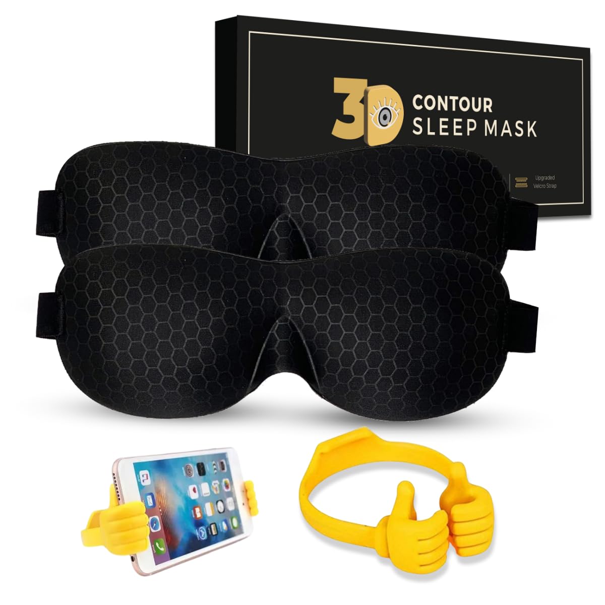 Eye Mask for Sleeping with Adjustable Strap 3D Contour Sleeping Mask for Men Women Sleep Mask Blind Fold Eye Cover Travel Total Blackout Sleeping Eye Mask Blindfold Sleeping w Mobile Stand