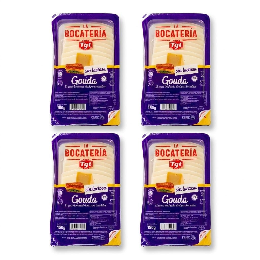 Queso Gouda Sin Lactosa Loncheado - Pack Ahorro 4 Unidades x 150g - Queso Suave para Sándwiches y Bocadillos - La Bocatería TGT - Alto en Proteína - NEXU