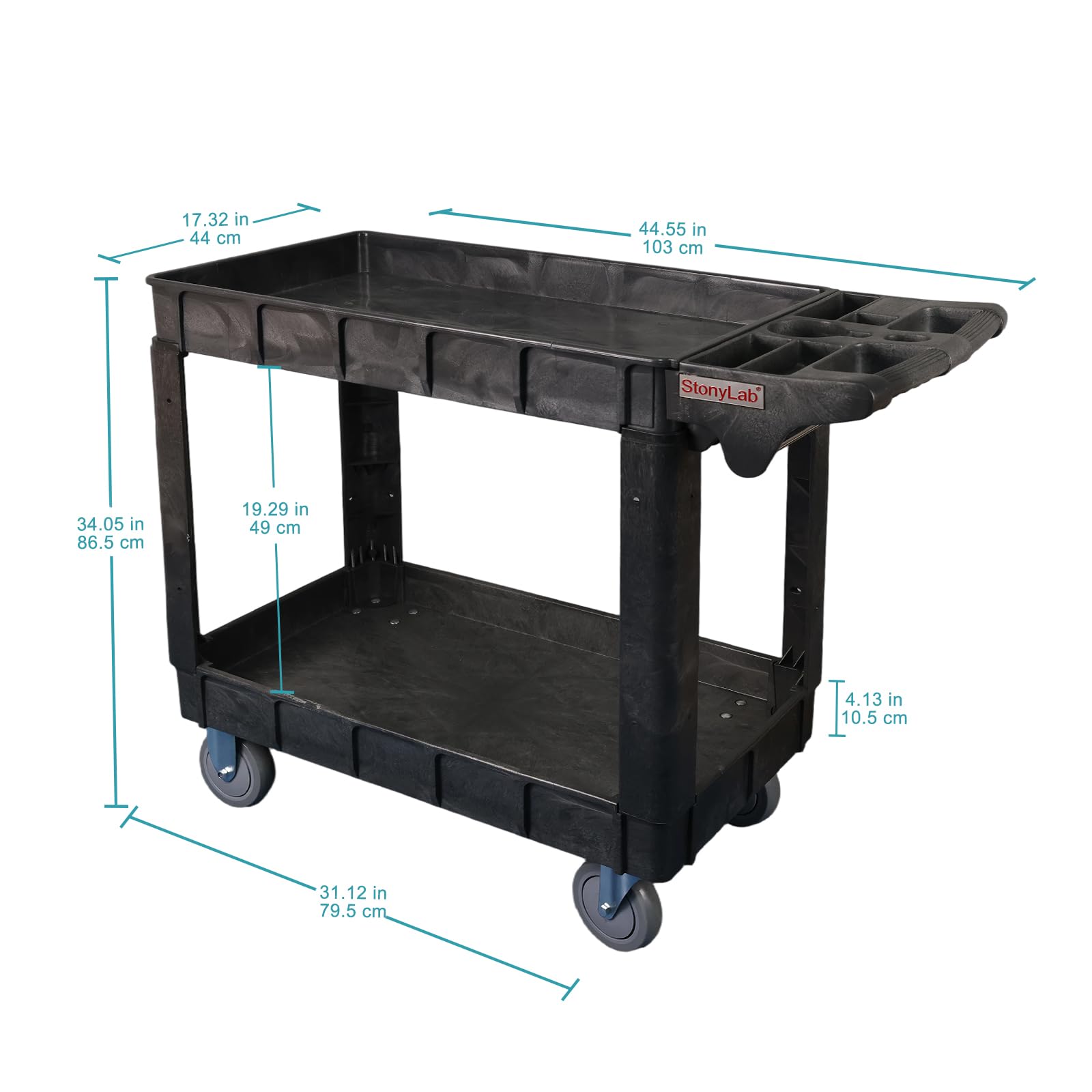 stonylab PP Nutzwagen, 2-Etagen Laborwagen zum Transport von Geräten und Materialien, S