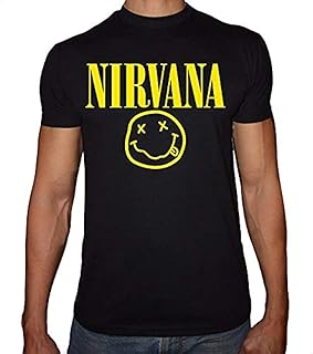 تي شيرت رقبة دائرية بطباعة نيرفانا للرجال من فاست برينت - اسود اصفر، XL