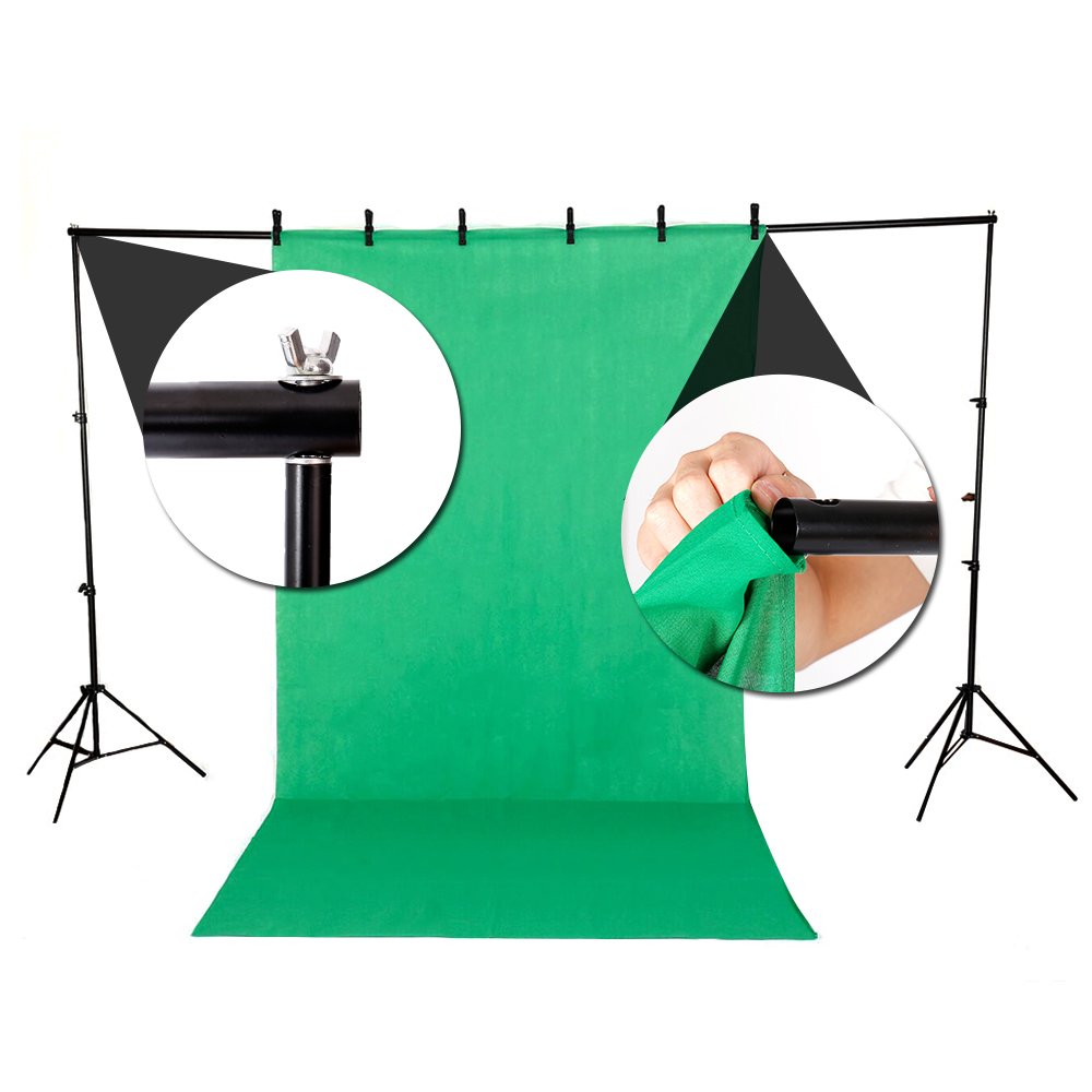 Outvita Support de Fond Réglable 2x3 m | Kit Professionnel avec 3 Toiles (Blanc/Noir/Vert) et Sac de Transport
