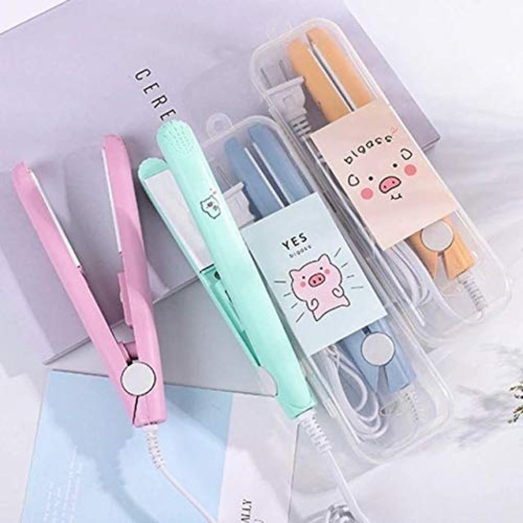 Mini Hair Straightener Flat Iron, Portable Ceramic, for Short Hair, Bangs, and Pixie Cuts, with Storage Case, Pastel Multi-Colors-image-14