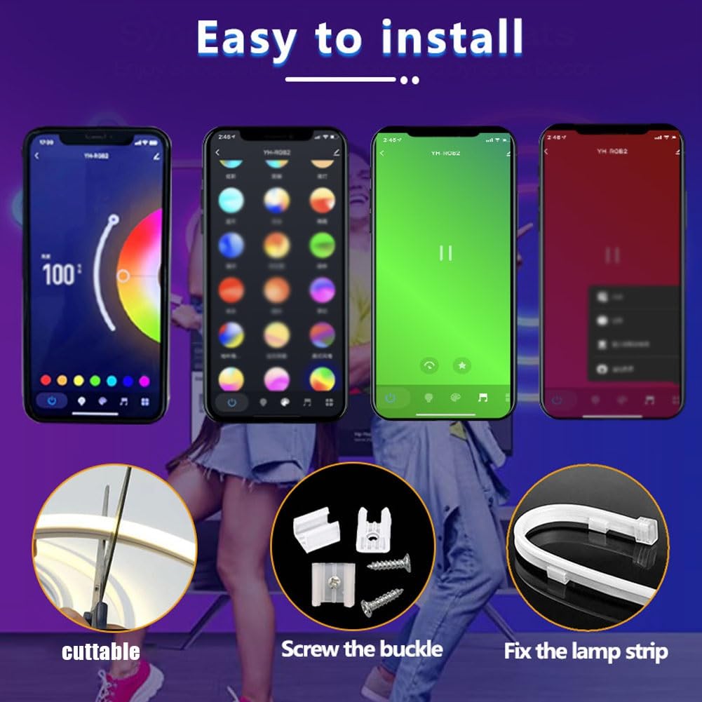 Tira neón LED 5m,cuerda luz LED silicona,control inteligente luces LED for juegos a través aplicaciones y controladores infrarrojos,se puede usar for tiras neón rgb impermeables al aire libre