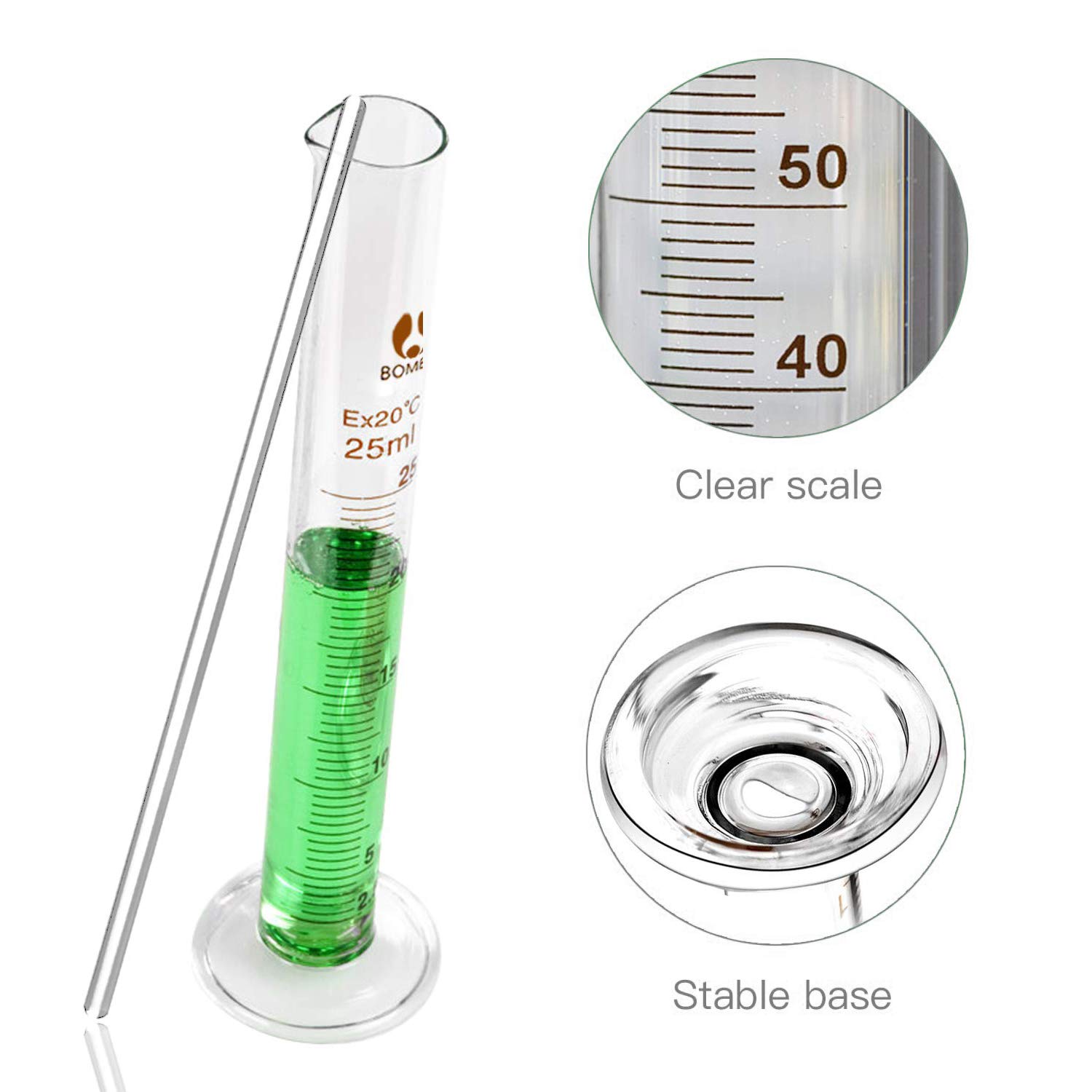 Pipette compte-gouttes en verre de 5 ml, 10 ml et cylindre de mesure de 25 ml avec pipette de mesure en verre pour laboratoire, médicaments, école