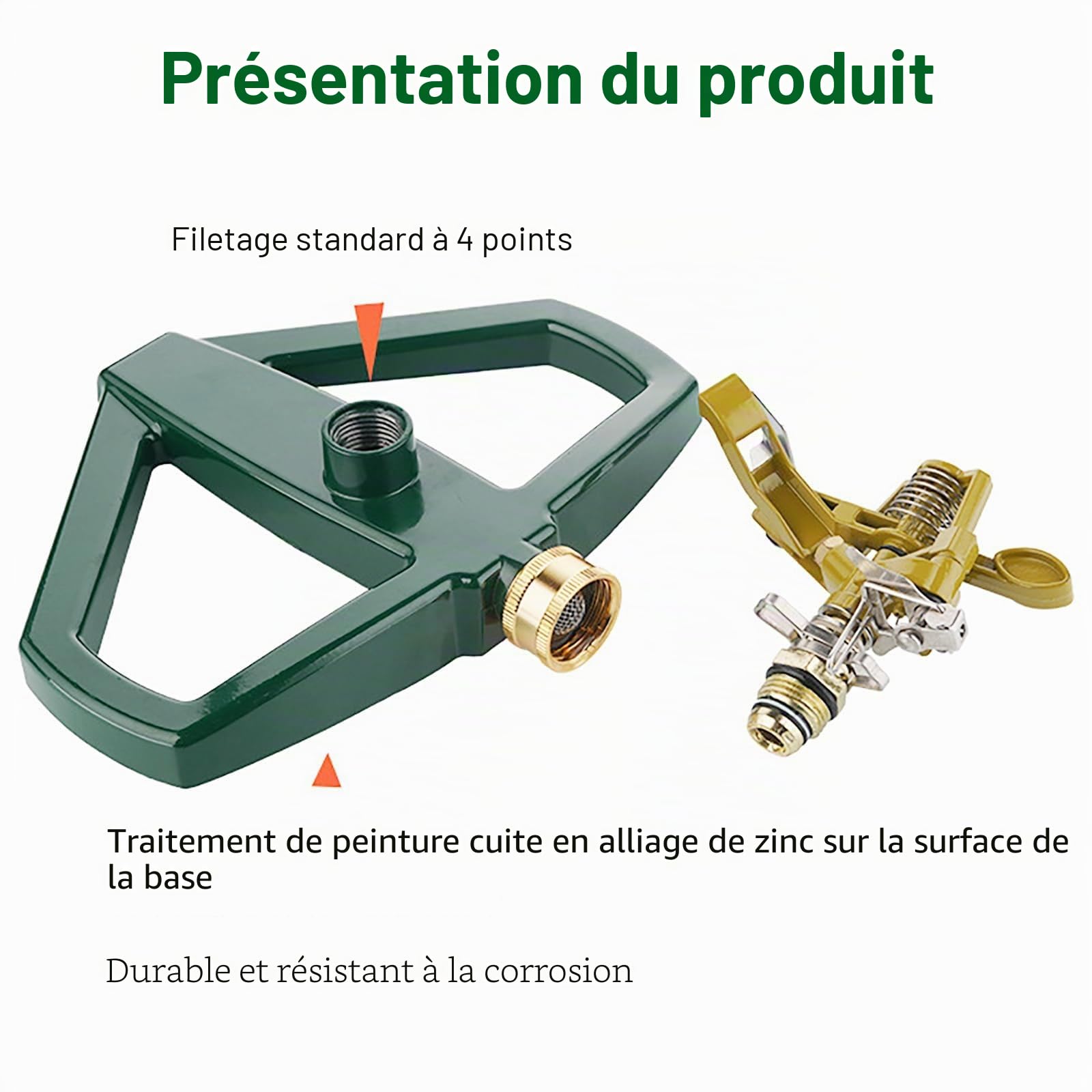 Arroseur Pelouse Rotatives à 360 avec Jardin Socle métal, Arrosage Automatique pour Jardin, Arrosage Oscillant Arroseur Gazon Asperseur pour Systèmes D'irrigation, Irrigation Pelouse (Doré)