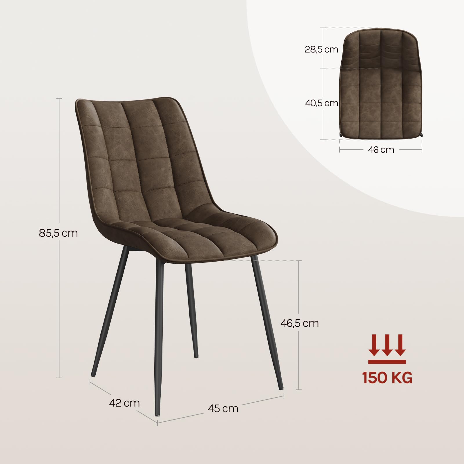 WOLTU Esszimmerstühle 2er Set, für Wohnzimmer Küche Esszimmer, Küchenstühle gepolstert mit Rückenlehne, Sitzfläche aus Kunstleder, mit Metallbeinen, bis 150 kg belastbar, Braun
