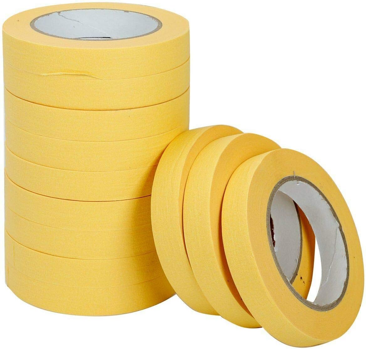 BLACKHORSE-RACING 12-Pack Automotive Refinish Masking Tape Yellow 3/4 inch 165 feet, Cars Vehicles Auto Body Paint Tape, Automotive Painters Tape Bulk Set x 12 Rolls