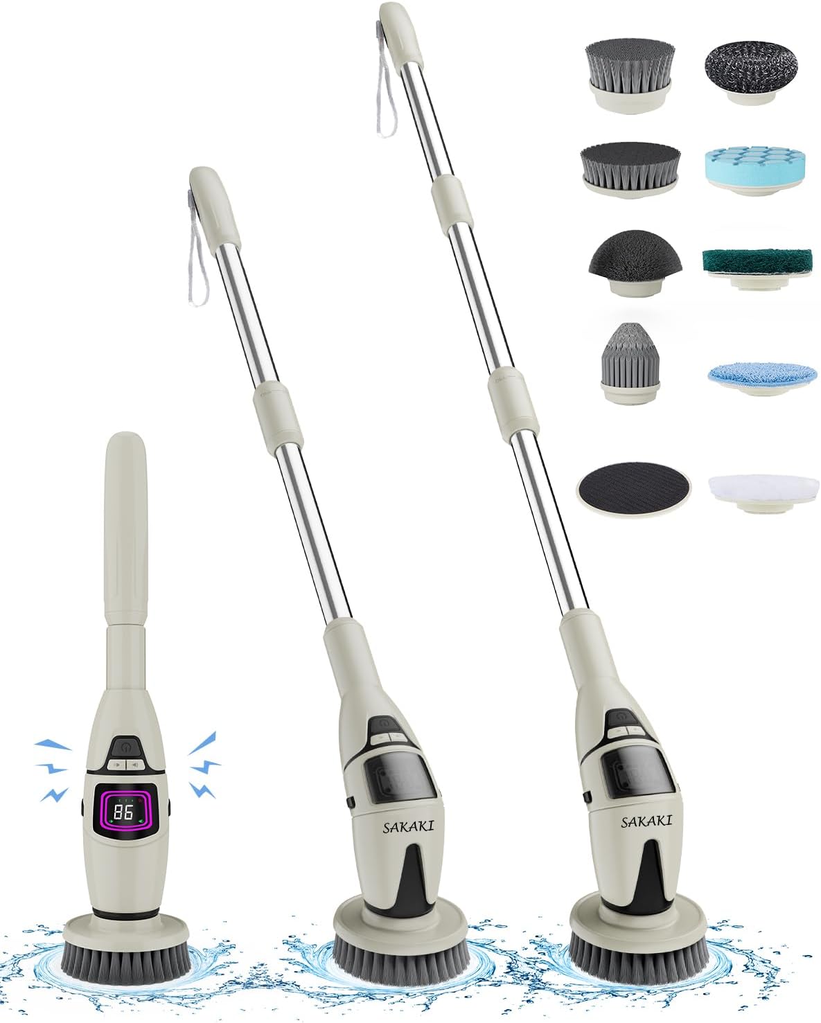 Cepillo eléctrico de limpieza de ducha inalámbrico con 10 cabezales reemplazables, potente IPX7, impermeable, limpiador de baño, 3 velocidades,