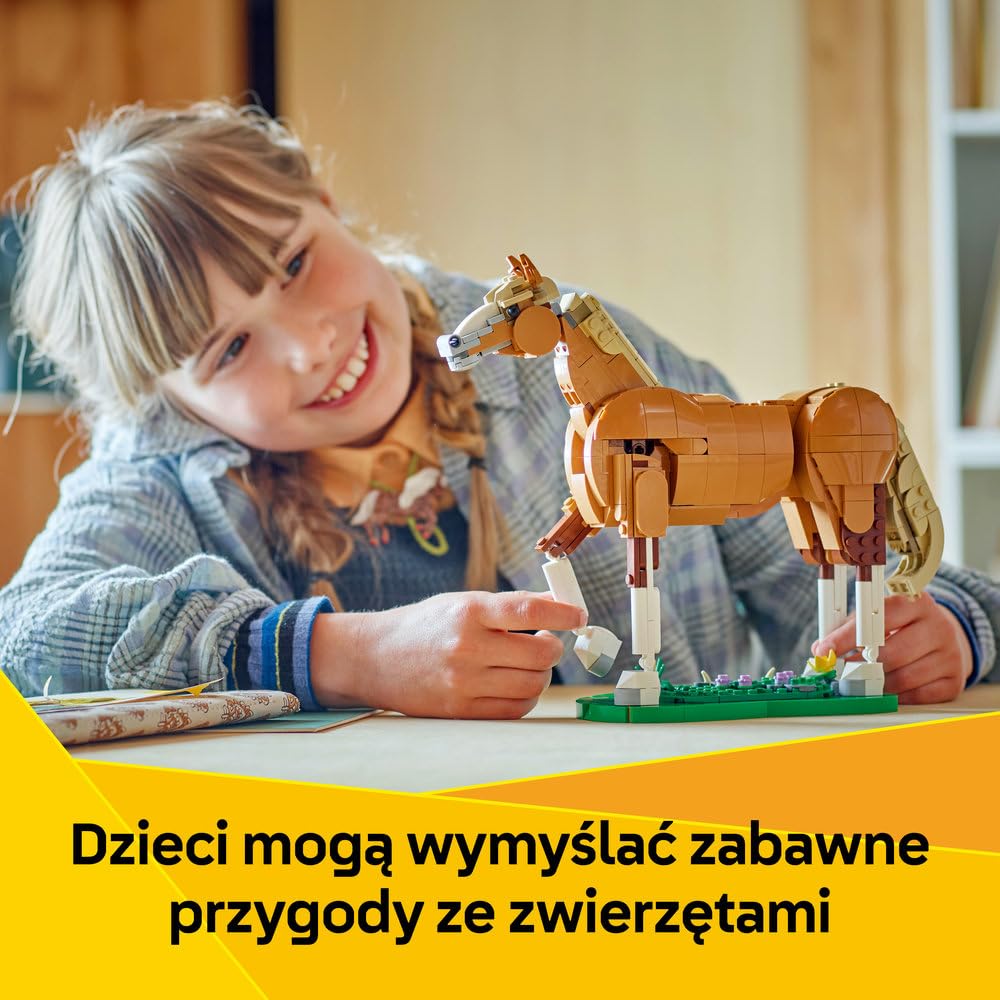 LEGO Creator 3 w 1 Piękny koń 31166 | Zestaw klocków konstrukcyjnych, figurka konia do przebudowy na niedźwiedzia lub jelenia, prezent dla dzieci 9+, 685 elementów