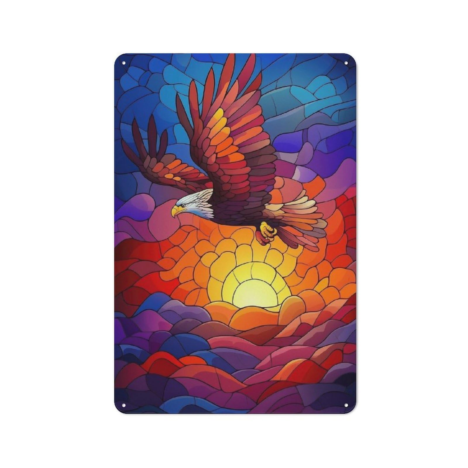 Junmoney Style-15 Metal Wall Sign 30X20cm Featuring Eagle Soaring Sunset For Pub Or Café, Housewarming Wall Decor For People Furnishing Pub And Café