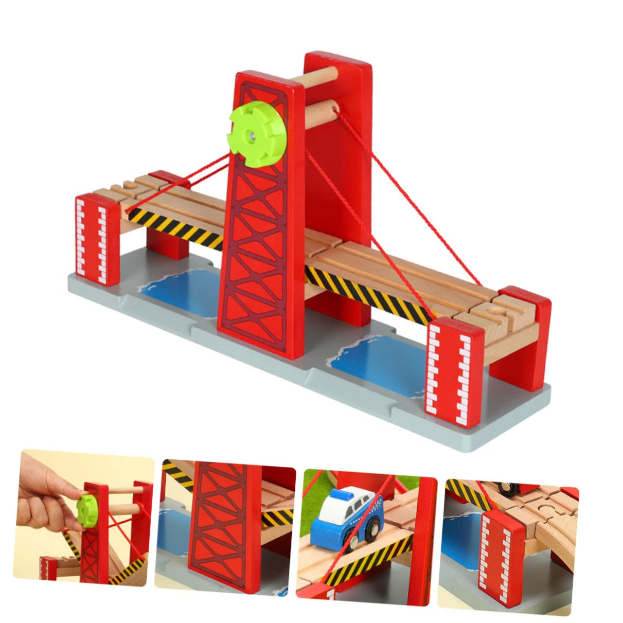 Hohopeti Holz Zugbrücke 1 Satz Spielzeug Eisenbahnbrücke Rot | Kunststoff und Holz, Kompatibel mit Anderen Schienensystemen, für Kinder und Kleinkinder