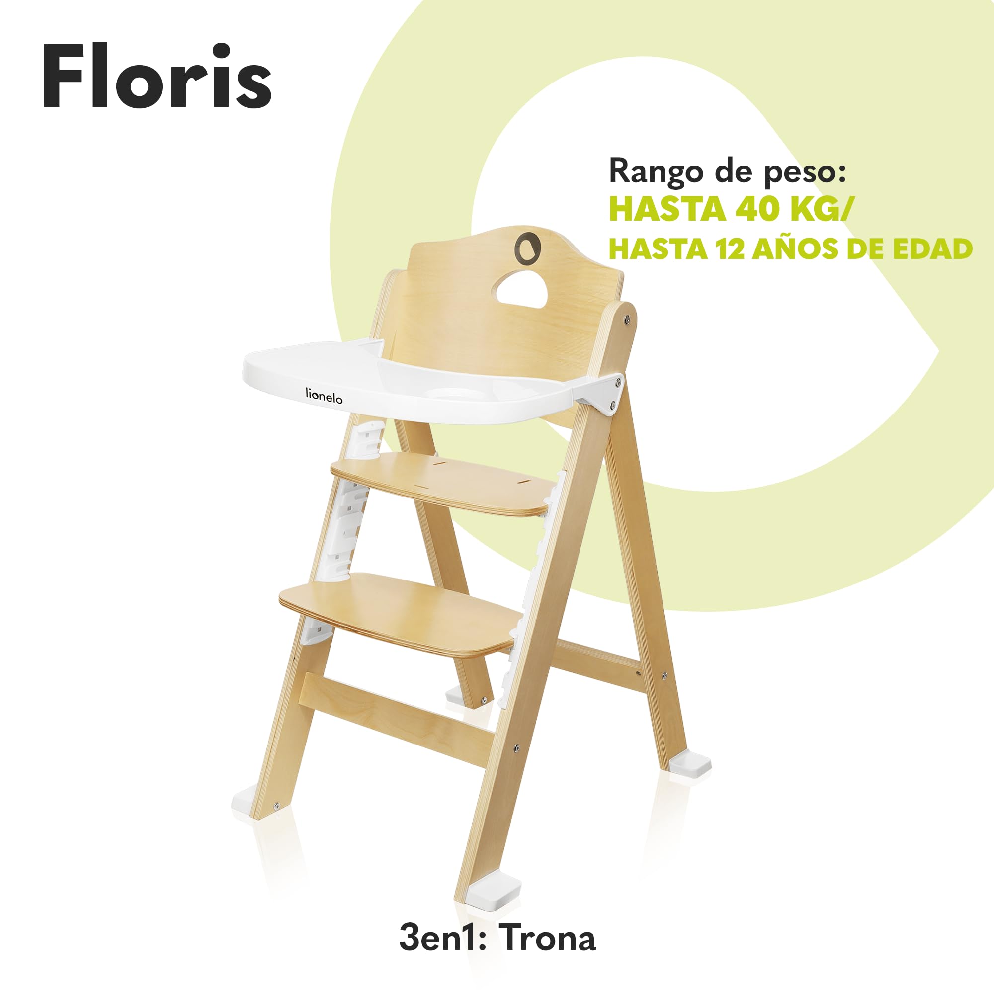 LIONELO Floris trona de madera para bebé 3 en 1, trona de bebe, silla alta regulable, de 6 a 36 meses/hasta 12 años, cinturones de seguridad de 5 puntos, hasta 15 kg / 40 kg (Natural) | De Madera para Bebé 3-en-1, Silla Alta Regulable, de 6 a 36 meses/has