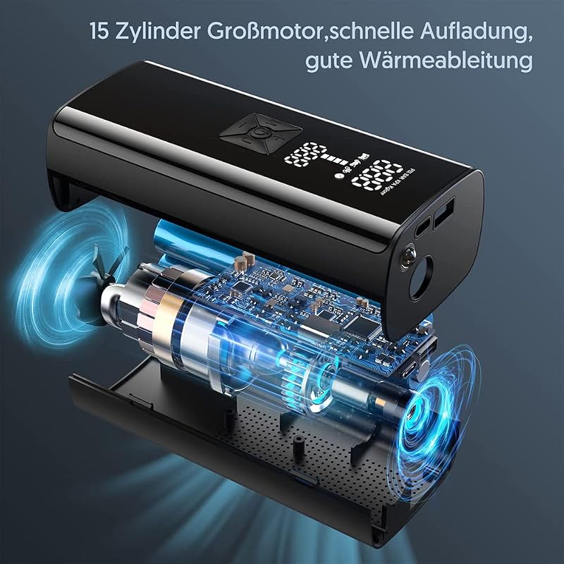 Behozel Elektromos Légpumpa 5200mAh Akkumulátor, Digitális LCD Kijelző, Kerékpár Motorkerékpár Autó Pumpa