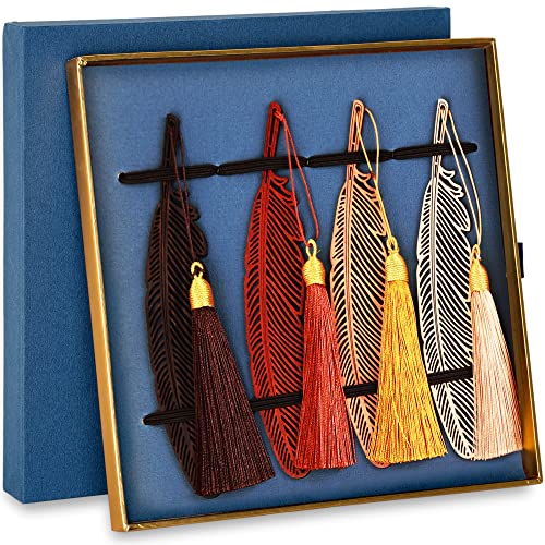 Product Image of the 4 Pcs Wood Bookmarks for Women Men Teacher Book Lovers, Wooden Carving Book Mark Bookmark Box Set with Tassel for Kid Birthday Present Appreciation Gifts for Women Girls Promotion Labor Readers