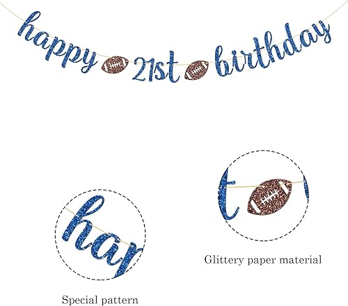 Miniatura 3 de Cartel de fútbol americano de feliz cumpleaños número 21, decoraciones de cumpleaños con temática de fútbol deportivo, suministros para fiestas de