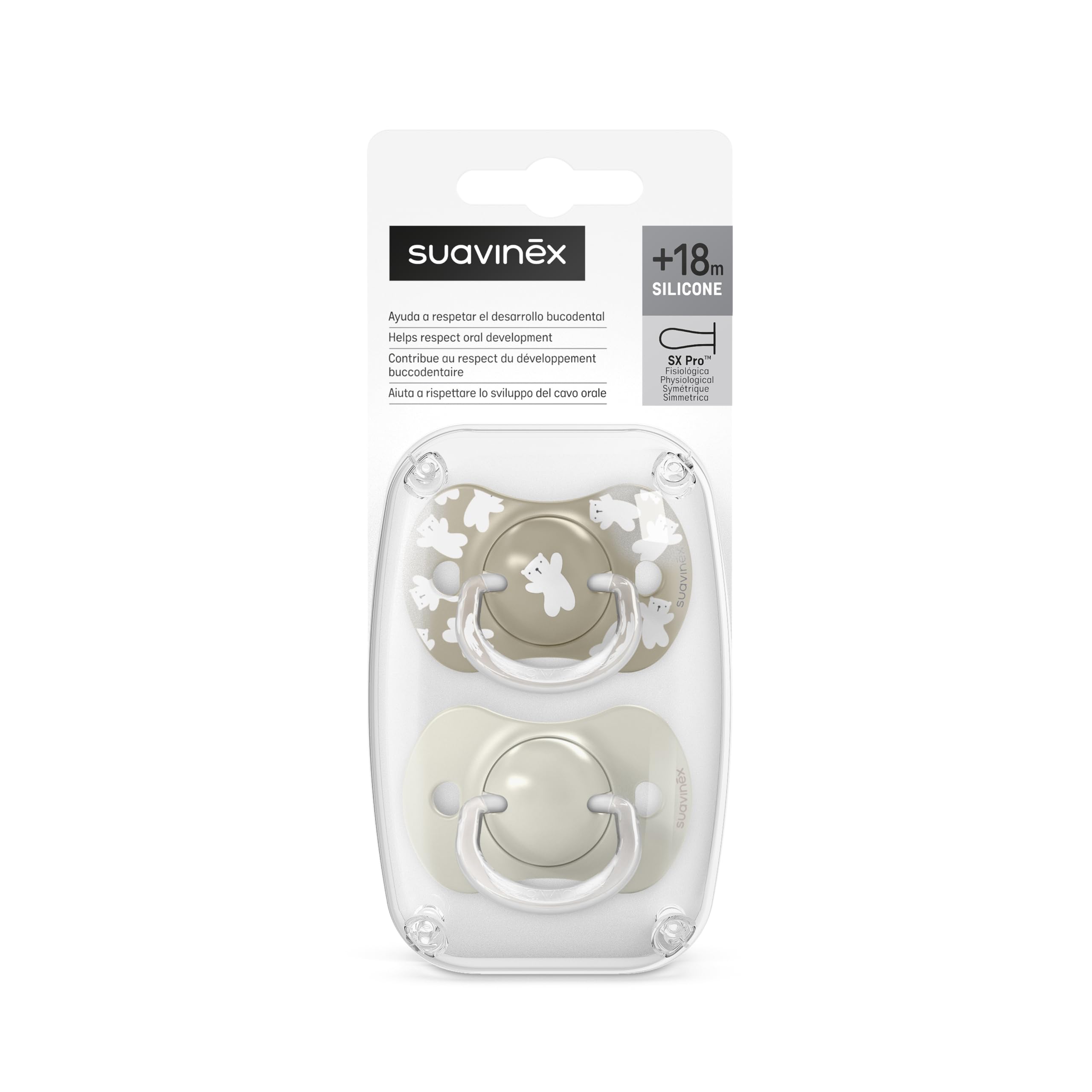 Suavinex, Lot 2 Sucettes Bébés +18 Mois, Tétine Symétrique SX Pro en Silicone, plus Plate et Flexible, Réversible, Respecte le Développement Buccodentaire, Wild&Free Beige - 5
