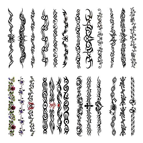 25 Cool Temporary Tattoos Assorted Arm Band and Leg Band Wire Styles - For Adults and Teens - Great on Wrists, Ankles, Arms and Lower Legs