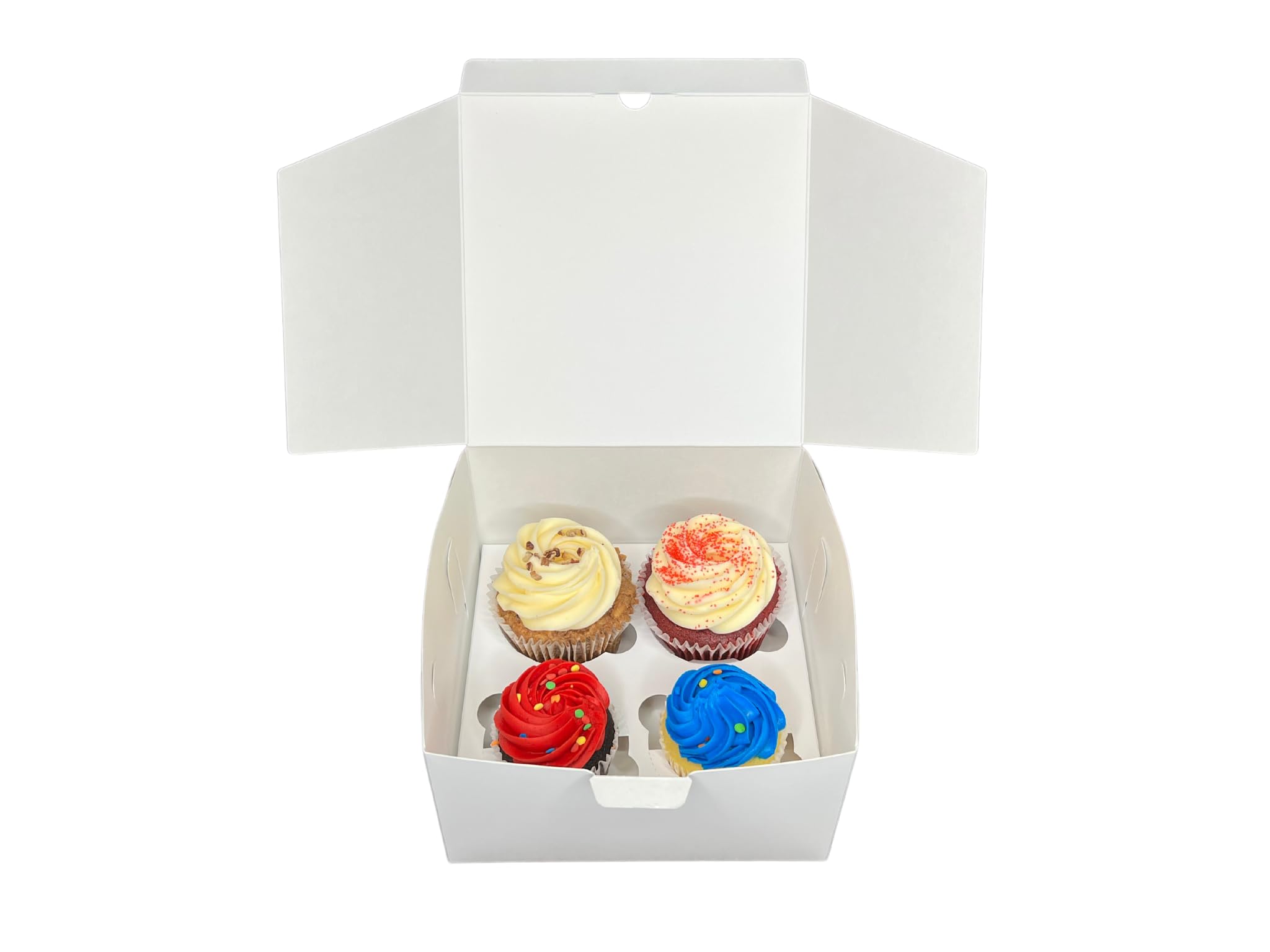 4 Cupcake Boxes 10 Count, 7”x 7” x 4” White Bakery Boxes - No Window, Great For Gifting, Stackable - Tray Insert For Standard And Jumbo Gourmet Cupcakes