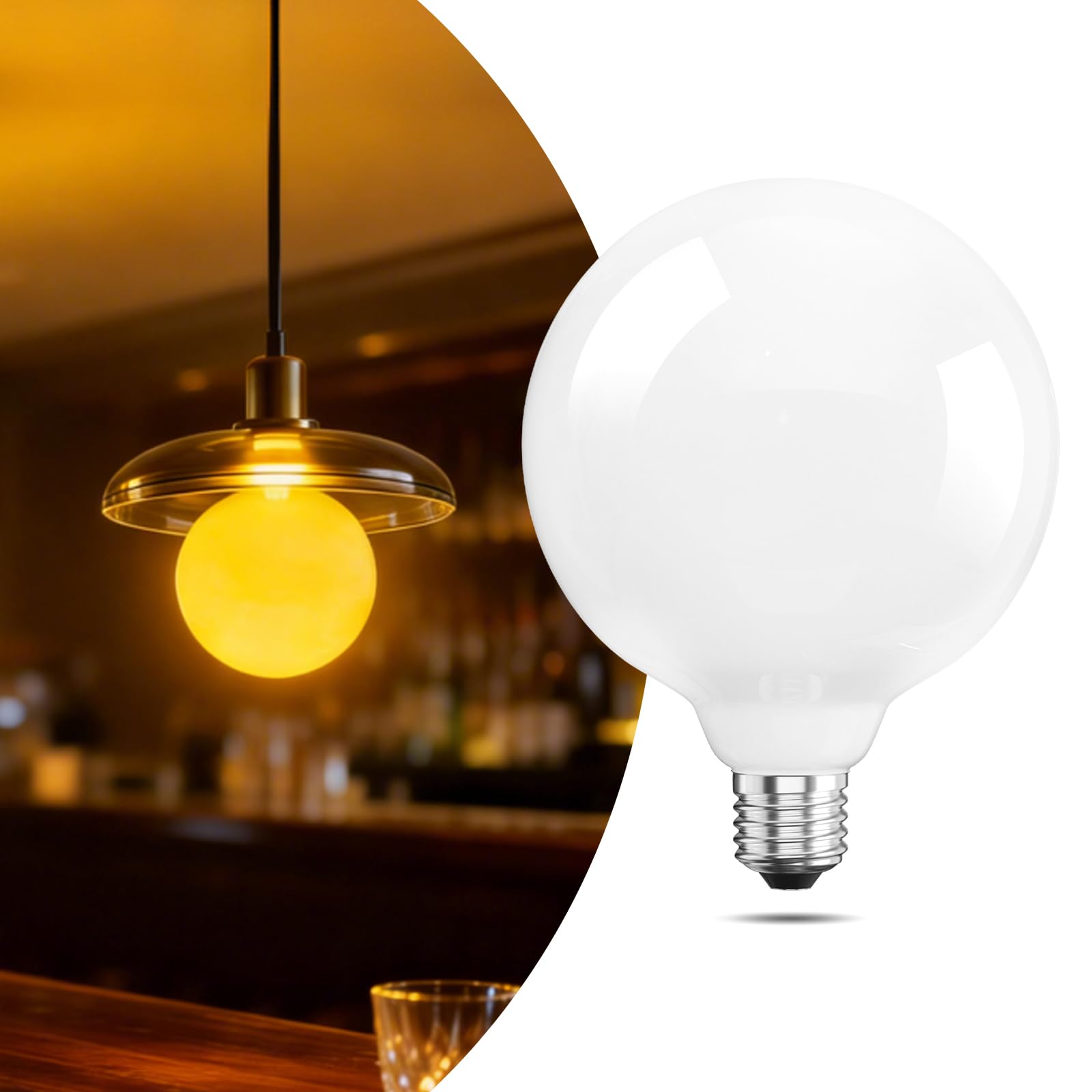 TobeBright G125 Large Globe Bulb, Opal White Glass E27 LED Globe Light Bulbs, 1800K Warm Yellow, 7W (60W Equivalent), 360° Beam Angle, Non Dimmable, E27 Edison Screw Bulb for Decorative Home Lighting