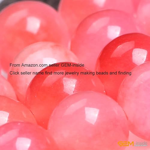 Miniatura 4 de GEM-Inside - Cuentas sueltas de piedras preciosas de jade de 0.315 in, redondas de cristal rosa de energía para hacer joyas de 15 pulgadas