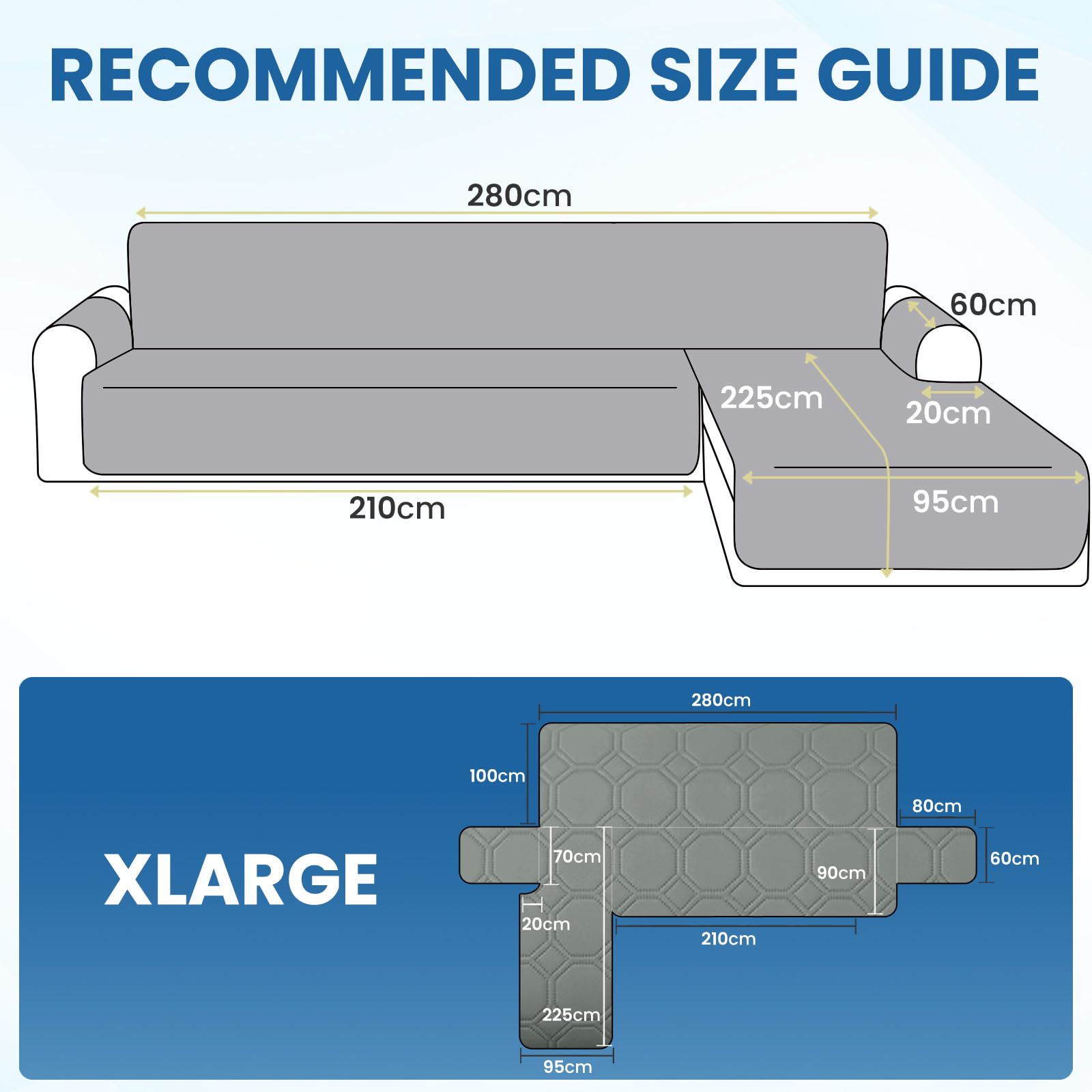 Ystyle Copridivano Impermeabile con Penisola 4 Posti (L 300 CM), Copridivano Angolare Destra/Sinistra Universale Reversibile, Copridivano Chaise longue Antigraffio Antimacchia, Grigio Chiaro