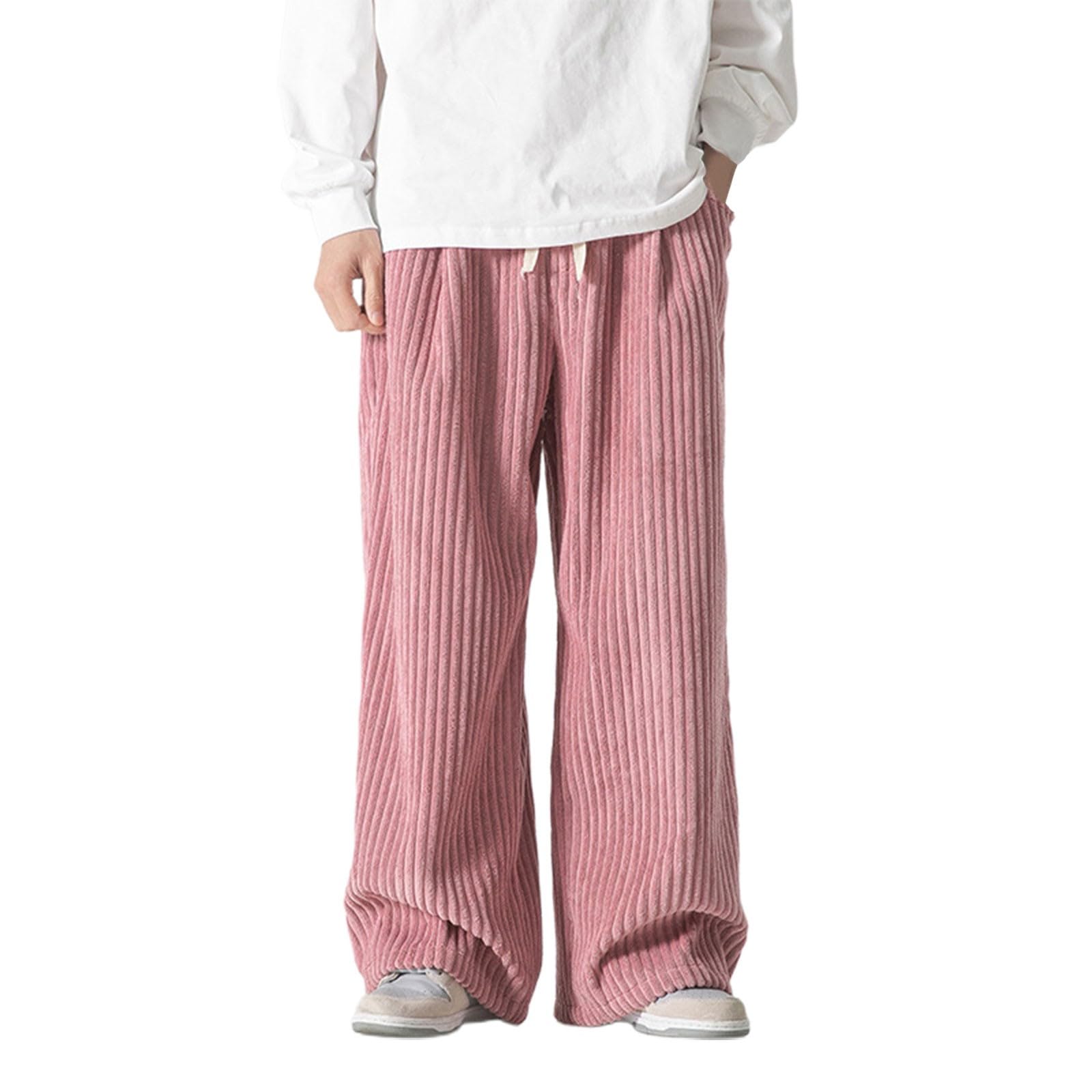 Pantaloni da uomo in velluto a coste con coulisse, a gamba larga, dritta, taglio dritto, per il tempo libero, grandi dimensioni, comodi, in stile vintage, pantaloni larghi, larghi, alla moda