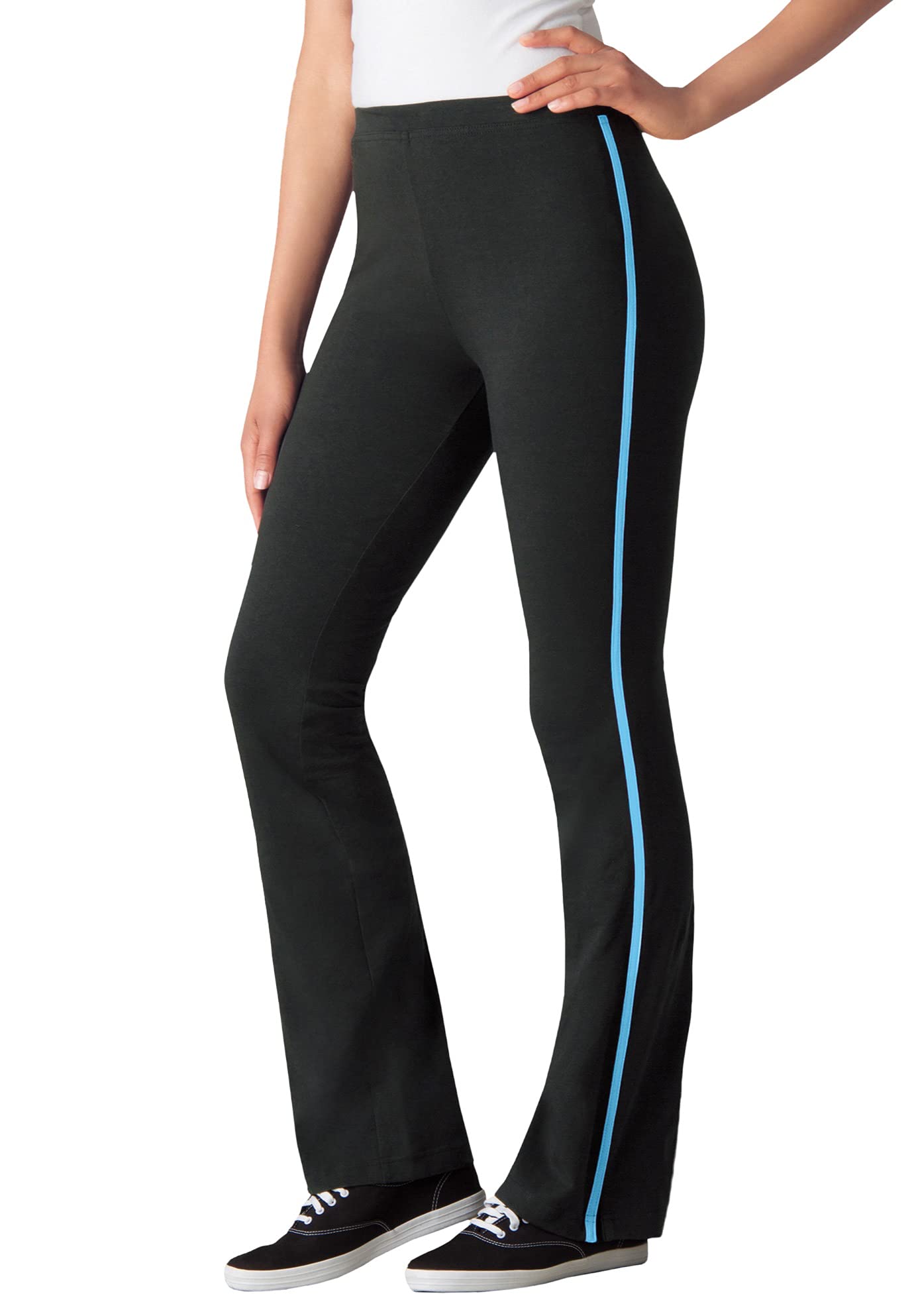 Woman Within Plus Size Petite Stretch-Cotton Knit Pull-On Bootcut Side-Stripe Leggings