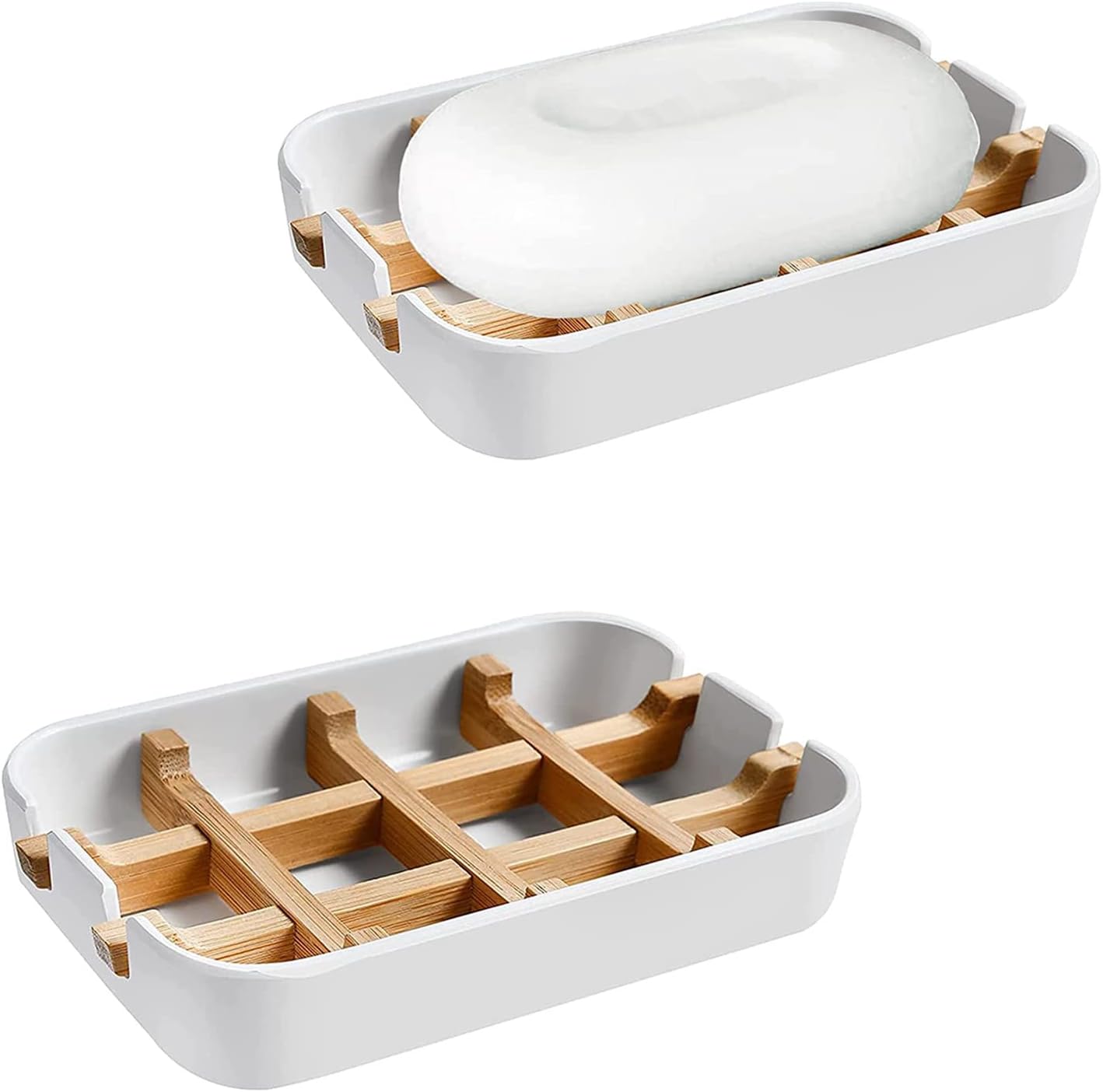 2 Pack Bamboo SelfDraining Soap Box Bamboo Wooden Soap Dishes for