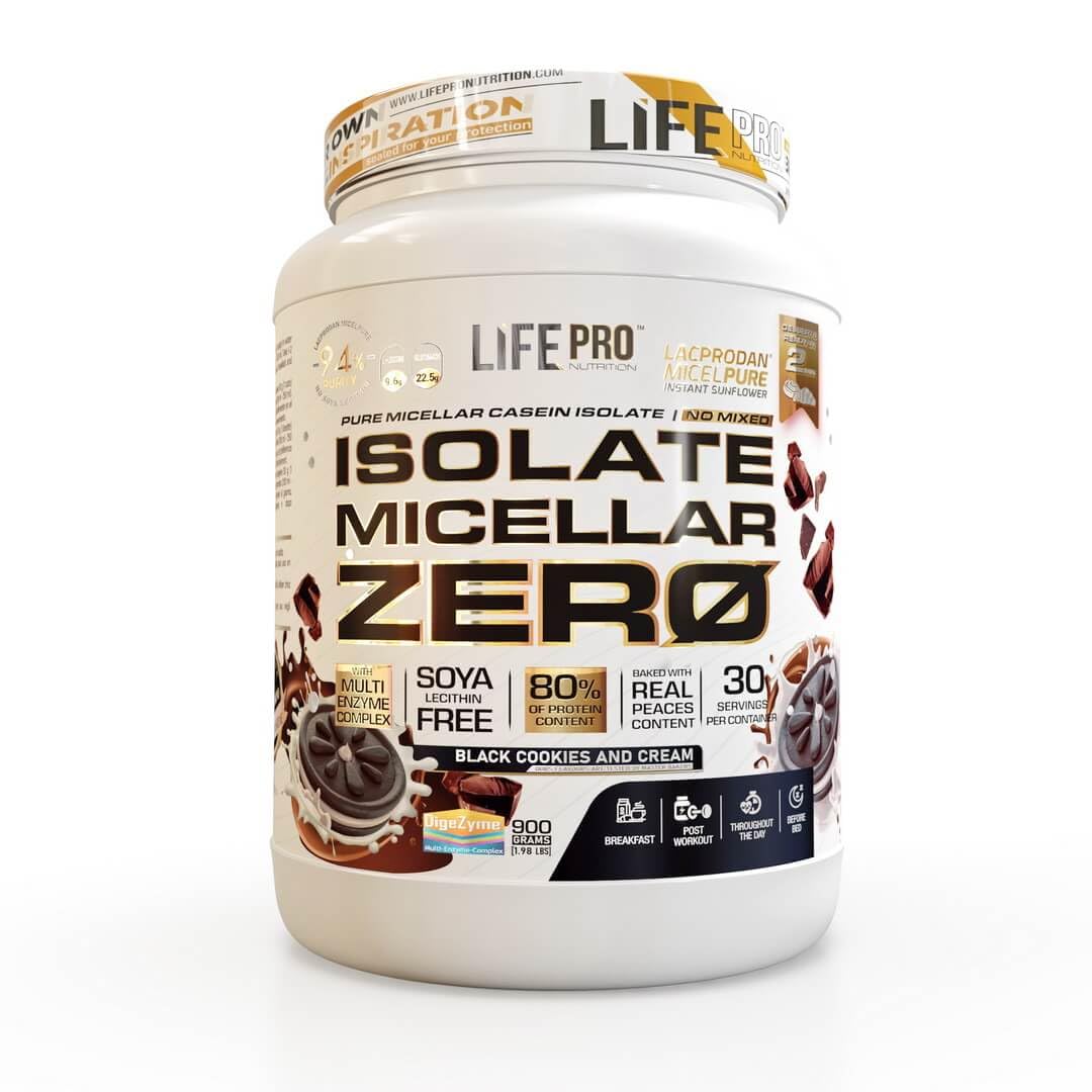 Life Pro Milk Protein Isolate Micellar 900g | Alimento deportivo que aúna los beneficios del Aislado de caseína y el Aislado de suero de Leche (BLACK COOKIES)