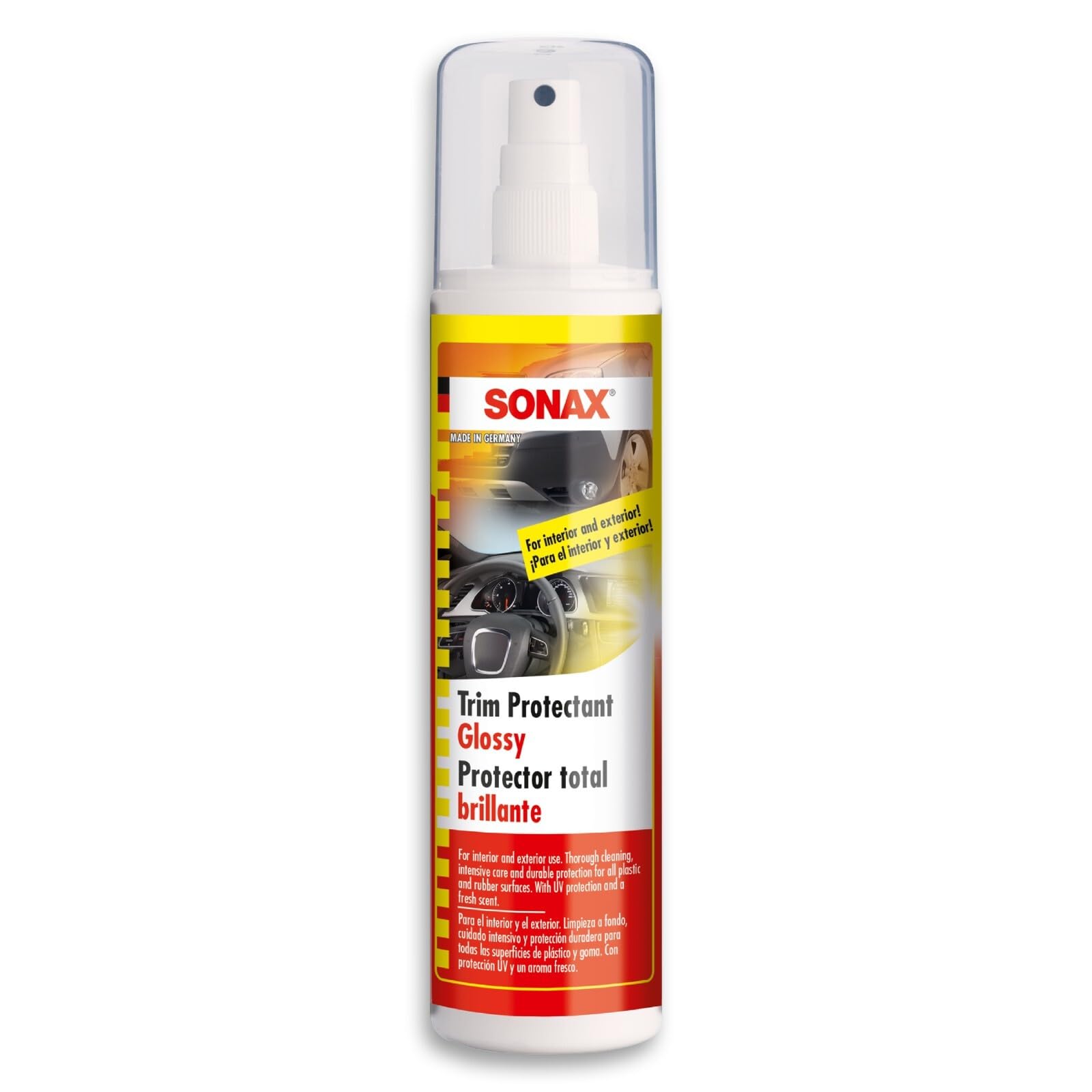 SONAX Trim Protectant Glossy 300ml | Car Plastic & Rubber Restorer | Ideal for Exterior Trim, Bumpers & Seals | UV Protection, Deep Shine Surface | Auto Detailing Car Polishing Spray | Gloss Finish-image-23