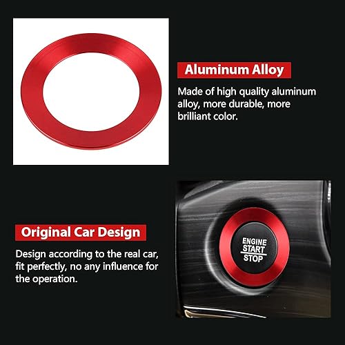 Miniatura 3 de LECART Anillo de cubierta de botón de arranque para Jeep CherokeeGrand Cherokee 2014-2021, accesorios de automóvil, calcomanías decorativas rojas