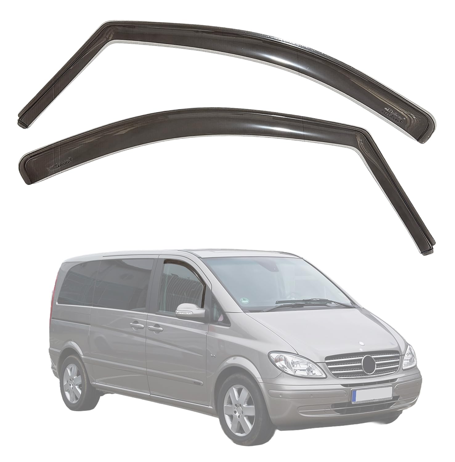 Juego de 2 Deflectores Ventanilla Delantera Coche Compatibles con Mercedes Vito y Viano (Carrocería W639) Modelos 2003 a 2015 | 2 Uds | Color Ahumado Oscuro | Fabricado en Plexiglas PMMA