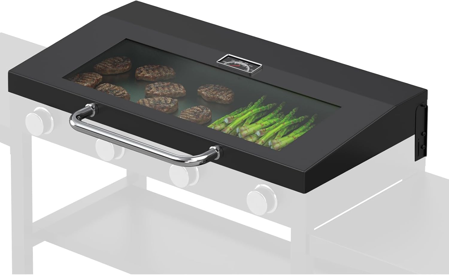 Upgraded Glass Hinged Griddle Lid Hood for 36" Blackstone Griddle Grill Lid Hood Replacement Parts with Thermometer for 36 Inch Blackstone 1554 2149 2122 2151 4-Burner Griddle Hard Cover For Blackstone 36-Inch