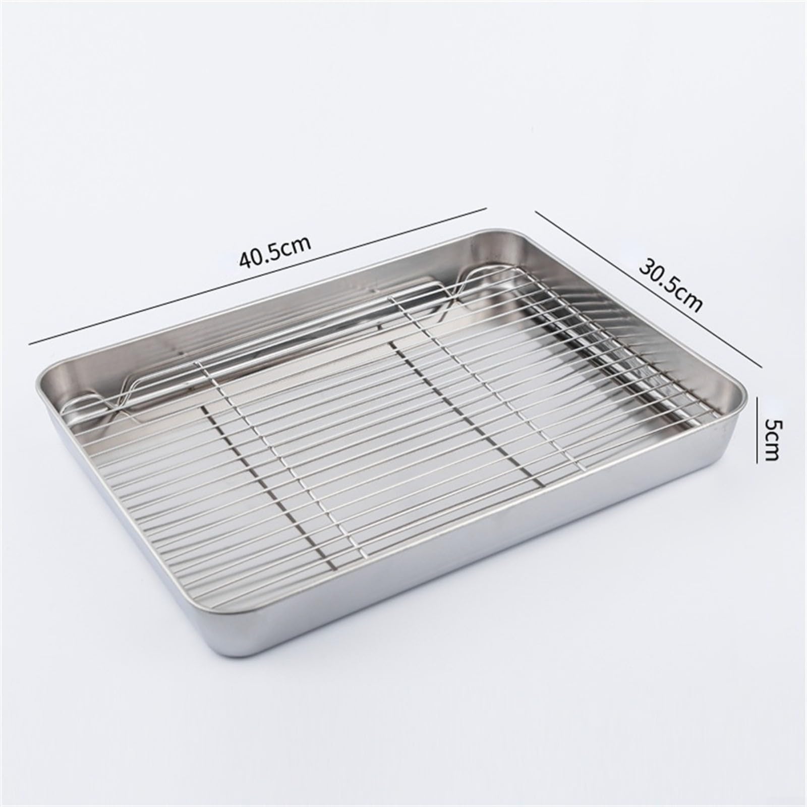 Bandeja rectangular de acero inoxidable para hornear galletas con estante de refrigeración extraíble, bandeja antiadherente apta para horno (40 x 30 x 5 cm)