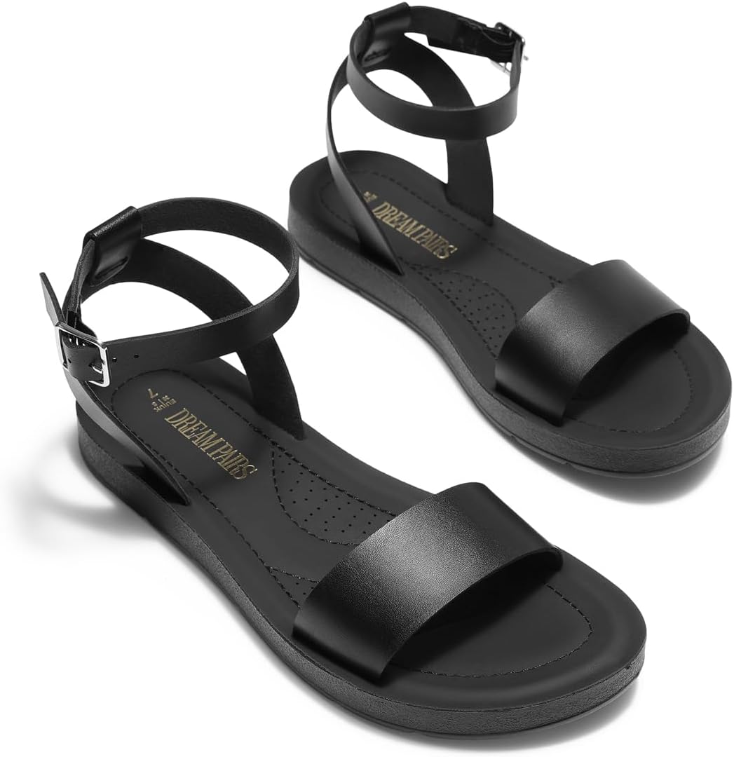 DREAM PAIRS Women’s One Band Ankle Strap Buckle Flat Sandals - Image 5