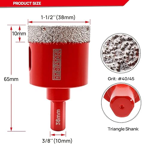 Miniatura 10 de DT-DIATOOL Broca de diamante de 1-18 pulgadas, 2 piezas de sierra de diamante soldada al vacío de 1.102 in con vástago triangular, azulejos de