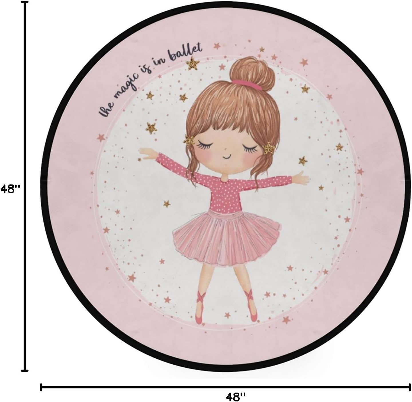 Area Rugs Round Cute Ballerina Girl Pink Non-Slip Rug Absorbent Mats Ultra Soft Washable Comfortable Carpet Runner for Living Room Bedroom Kitchen Dinning Room 4Ft