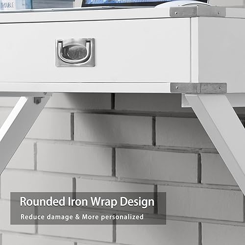 Miniatura 7 de Escritorio pequeño blanco de 42 pulgadas con cajones, moderno escritorio de oficina de madera maciza, mesa de estudio, escritorio de computadora,