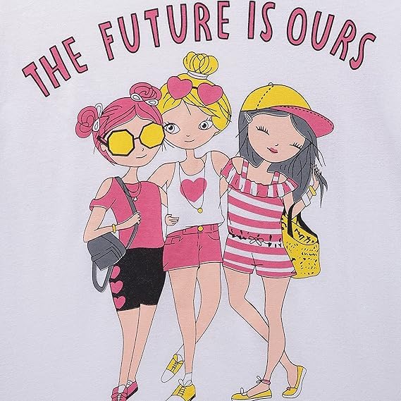 Image of Clotth Theory Girls Super Combed Cotton Regular Fit Round Neck Printed Short Sleeve Tshirt -Combo Pack of 3