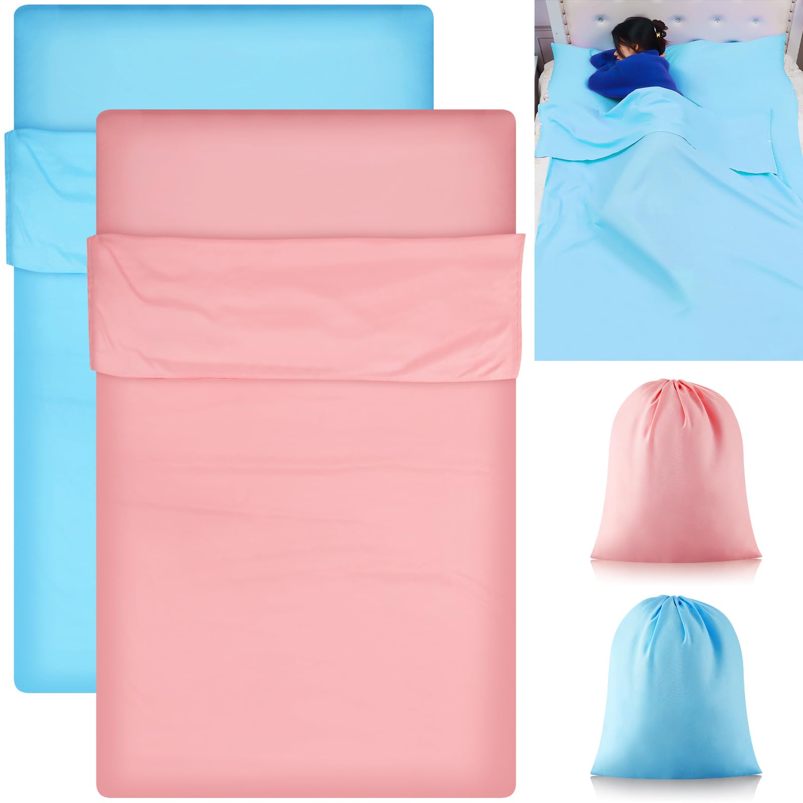 Irenare Lot de 2 sacs de couchage autobronzants pour voyage, randonnée, hôtels (rose, bleu)