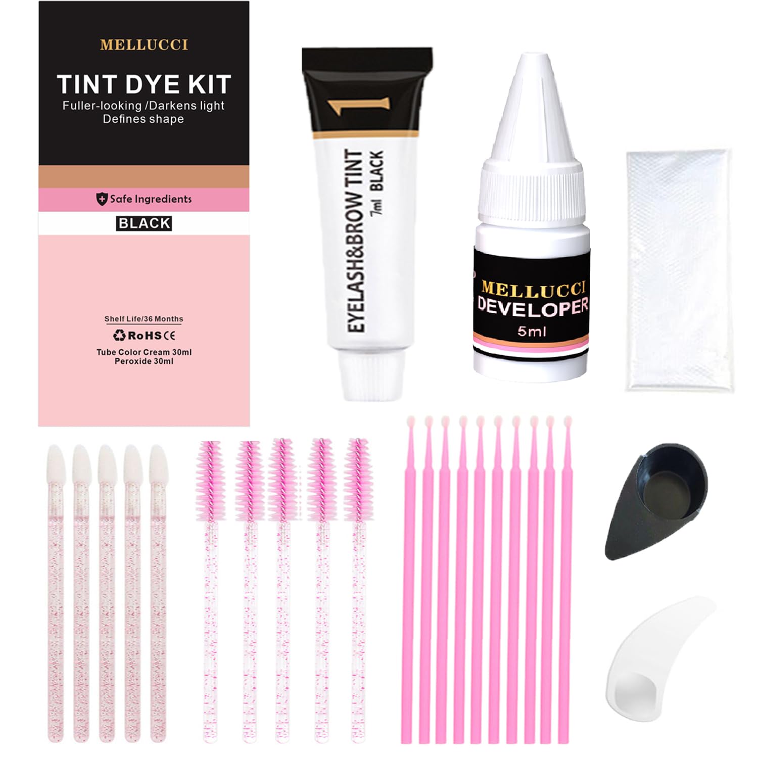 MELLUCCI 2-In-1 Eyelash and Brow Black Color Kit, Waterproof Long Lasting, Gentle & Safe Black Coloring for Salon and Home Use